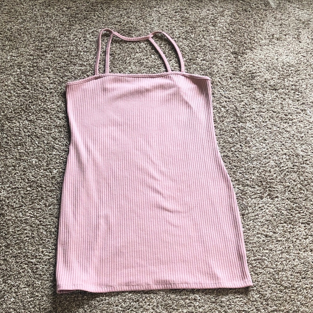 Girls' Pink Ribbed Strappy Formal Dress